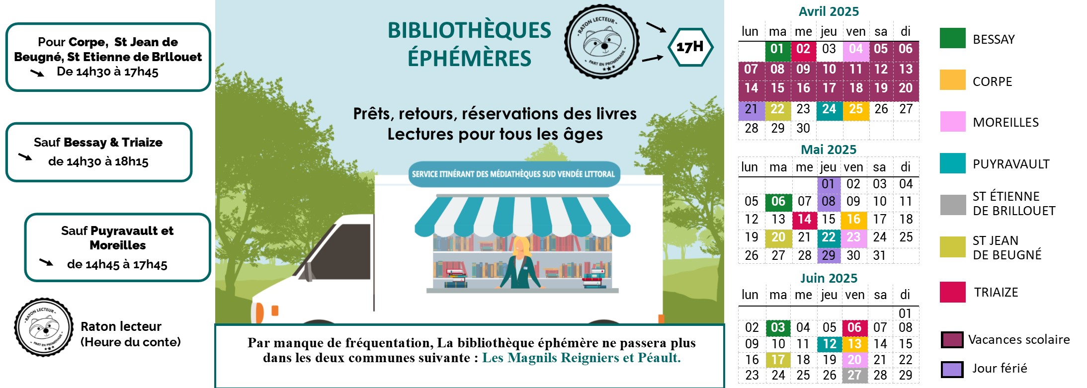 calendrier bibliothèque éphémère avril à juin 2025