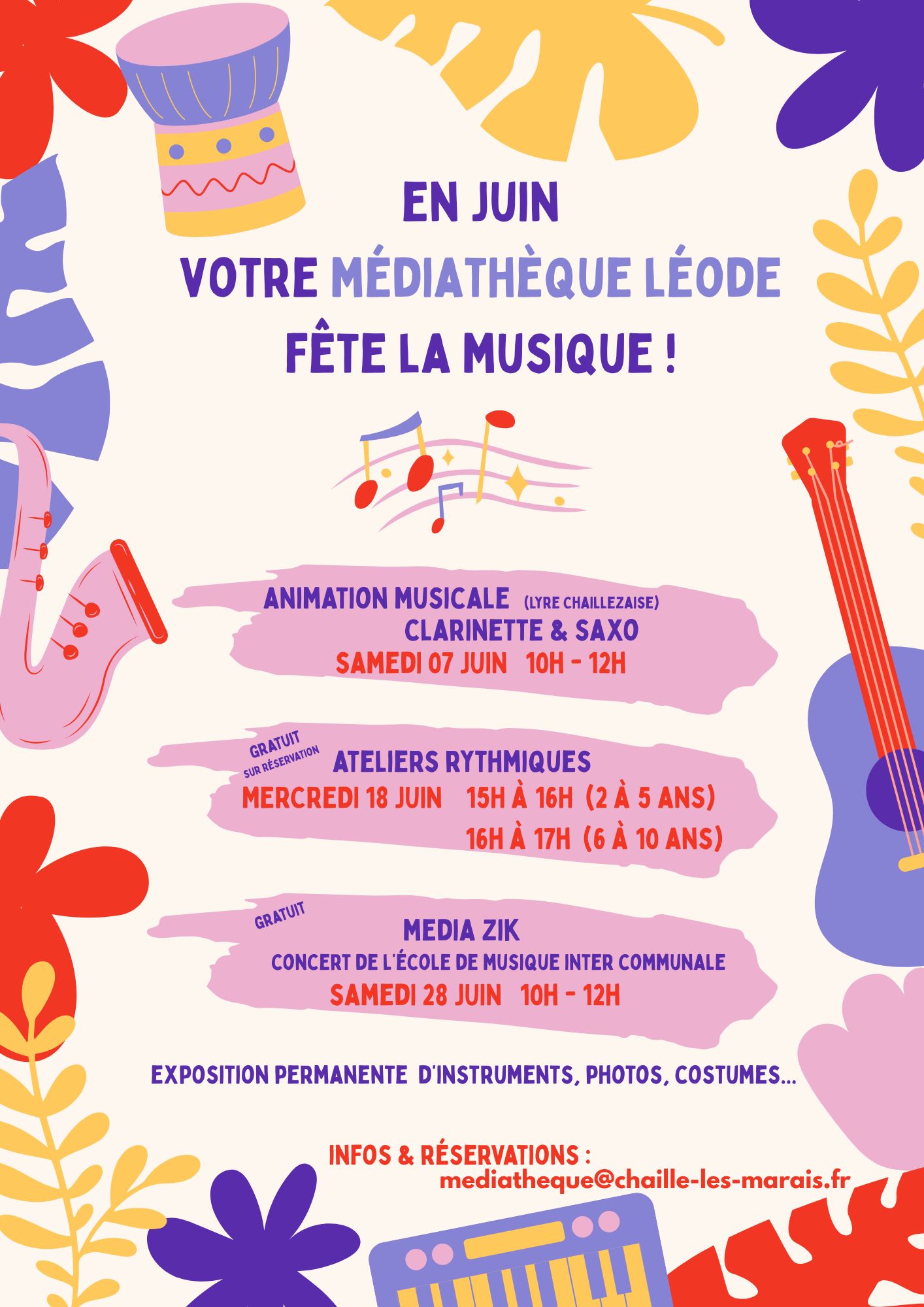 Affiche des animations de la médiathèque Léode avec les dates et horaires